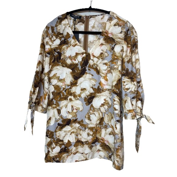 New Retail $398 Lafayette 148 Kenna Print Silk Blouse - Size P - Picture 1 of 12